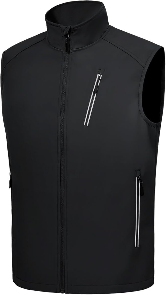 LZACTOIN-X Men's Lightweight Golf Vest Windproof Softshell Vests Outerwear Multi-Pockets Zip Up Sleeveless Jacket