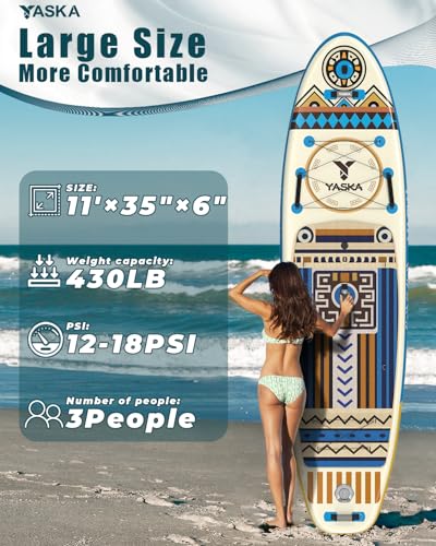 Inflatable Stand up Paddle Board 11ft with Premium SUP Accessories,Extra Wide Design Non-Slip Paddleboard for Adult,Youth,...