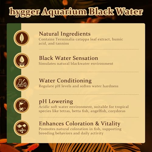 hygger Blackwater Aquarium Conditioner with Natural Olive Leaf Extract, Humic & Tannins, Regulate pH Value Soften Water Cr...