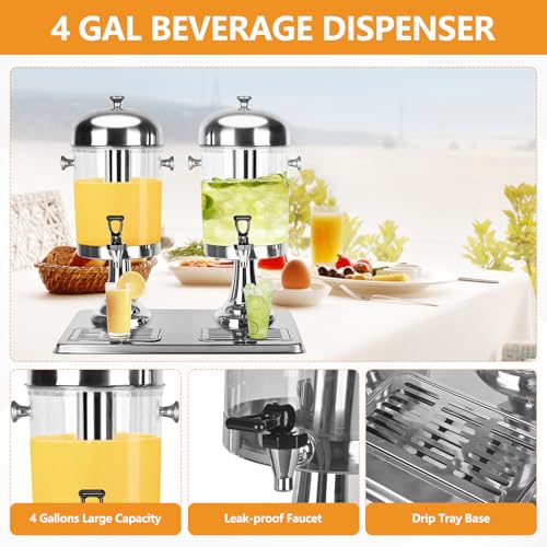 Carivia Drink Dispenser with Stand, 4.2 Gallon Beverage Dispenser for Parties, Stainless Steel Dual-Head Juice Dispenser w...