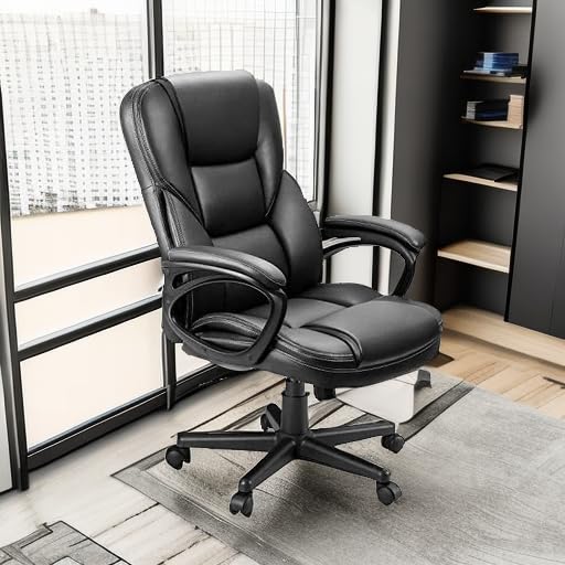 Furmax Office Executive Chair High Back Adjustable Managerial Home Desk Chair, Swivel Computer PU Leather Chair with Lumba...