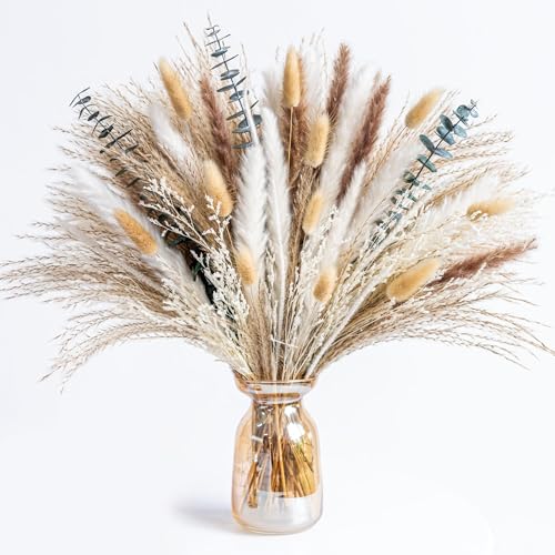 Boho Decor Pampas Grass and Eucalyptus Bouquet,pompas Grass Dried Flowers Arrangement for Centerpiece Table Decor,Wedding,...