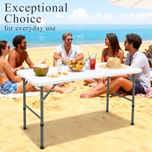 JALANCY Folding Tables with Carrying Handle Lightweight Rectangular Portable Plastic Camping Table Steel Legs for Party, D...