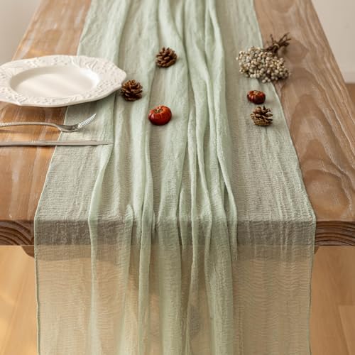 Keketoarrange Sage Green Spring Easter Cheesecloth Table Runner 120 Inch 10 FT Rustic Boho Cheese Cloth Runner for Wedding...