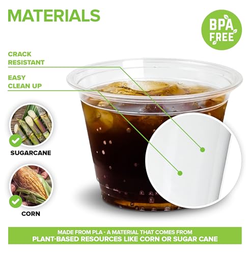 Stock Your Home 9 oz Clear Commercially Compostable Cold Cups (100 Pack) PLA Disposable Party Cup for Water, Wine & Beer