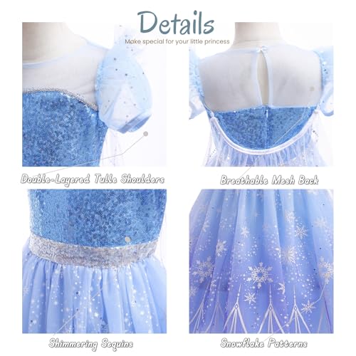 Danvren Princess Dress Costume for Girls Ages 3-8 with Long Cape Dress up Gift for Girl Birthday Xmas Halloween Cosplay Party