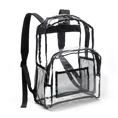 Amazon Basics Transparent School Backpack, With Water-Resistant PVC Plastic Material and Ruggedly Reinforced Shoulder Stra...