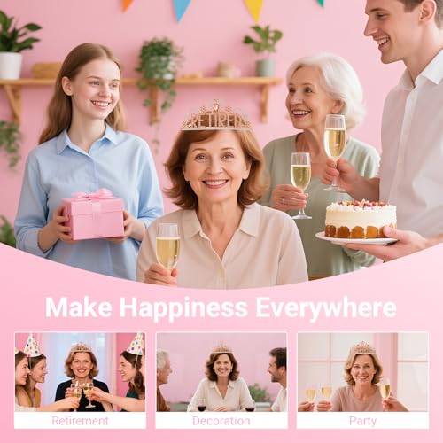 Papoopy Retirement Party Decorations with Tiara and Sash for Women, Happy Retired Crown and Sash for Gift