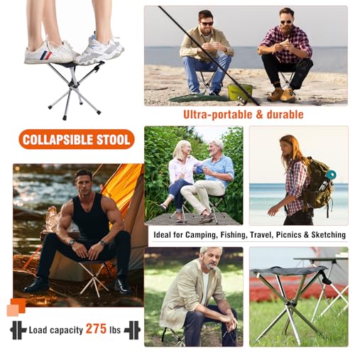 JVZI® Ultra-Light Backpacking Camping Stool - 275lbs Capacity, 1-Second Setup | Waterproof, Dual-Height Design for Campin...