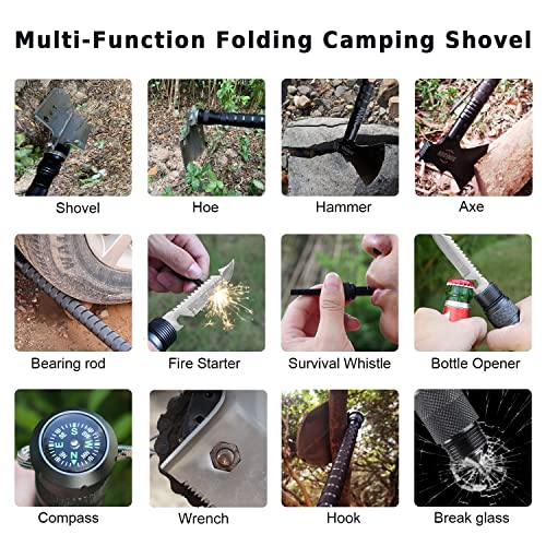 Sunkoon Survival Shovel Survival Axe, Camping Folding Shovels Hatchet with 19.2-37.8inch Lengthened Handle Enlarged Shovel...
