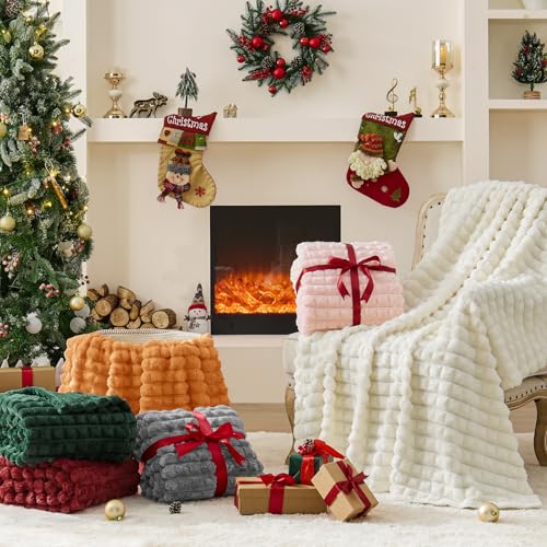 BEDELITE Updated Grey Throw Blanket for Couch and Bed- Super Soft and Warm 3D Checkered Fluffy Fuzzy Fleece Blanket, Luxur...
