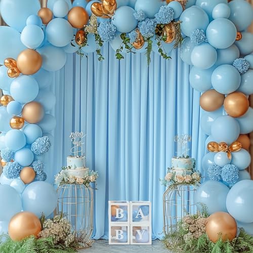 Blue Backdrop Curtains 2 Panels - Wrinkle-Free Light Blue Curtains Polyester Photography Drapes Photo Background for Baby ...