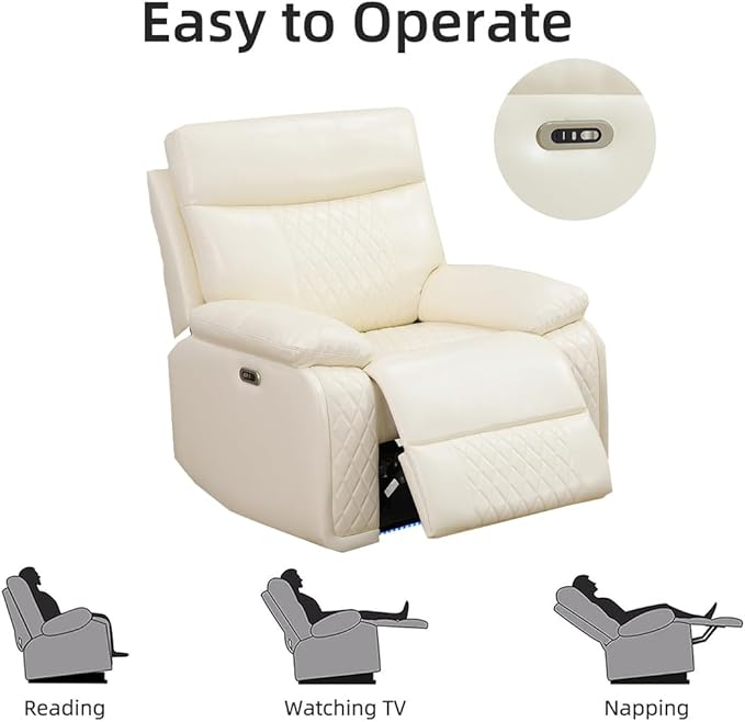 Toseslo Power Recliner Loveseat Set, Living Room Furniture Sets, Leather Reclining Sofa Sectional Couch, 2 Seater Reclining Couches, Reclining Sofa with Storage Console for House, Vanilla White