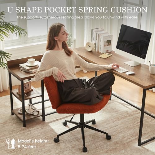 Dowinx Criss Cross Chair with Wheels, Preminum Fabric and Pocket Spring Cushion, Adjustable Swivel Wide Seat Computer Chai...