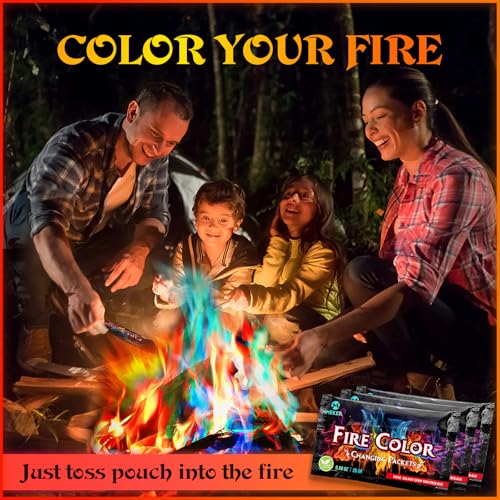 MEKER Fire Color Changing Packets - Fire Pit, Campfires, Outdoor Fireplaces, Bonfire - Fire Color - Perfect Fire Camping A...