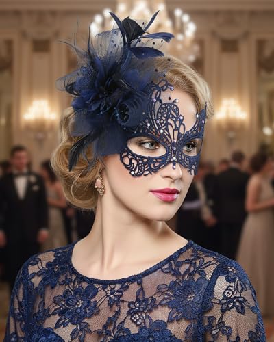 Zinniday Lace Masquerade Masks for Women - Halloween Elegant Venetian Flower Mask 1920s 50s Party Eyemask for Woman