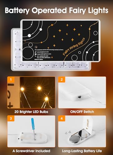 Minetom 6 Pack Fairy Lights Battery Operated String Lights - 7ft 20 LED Waterproof Silver Wire Firefly Lights Waterproof f...