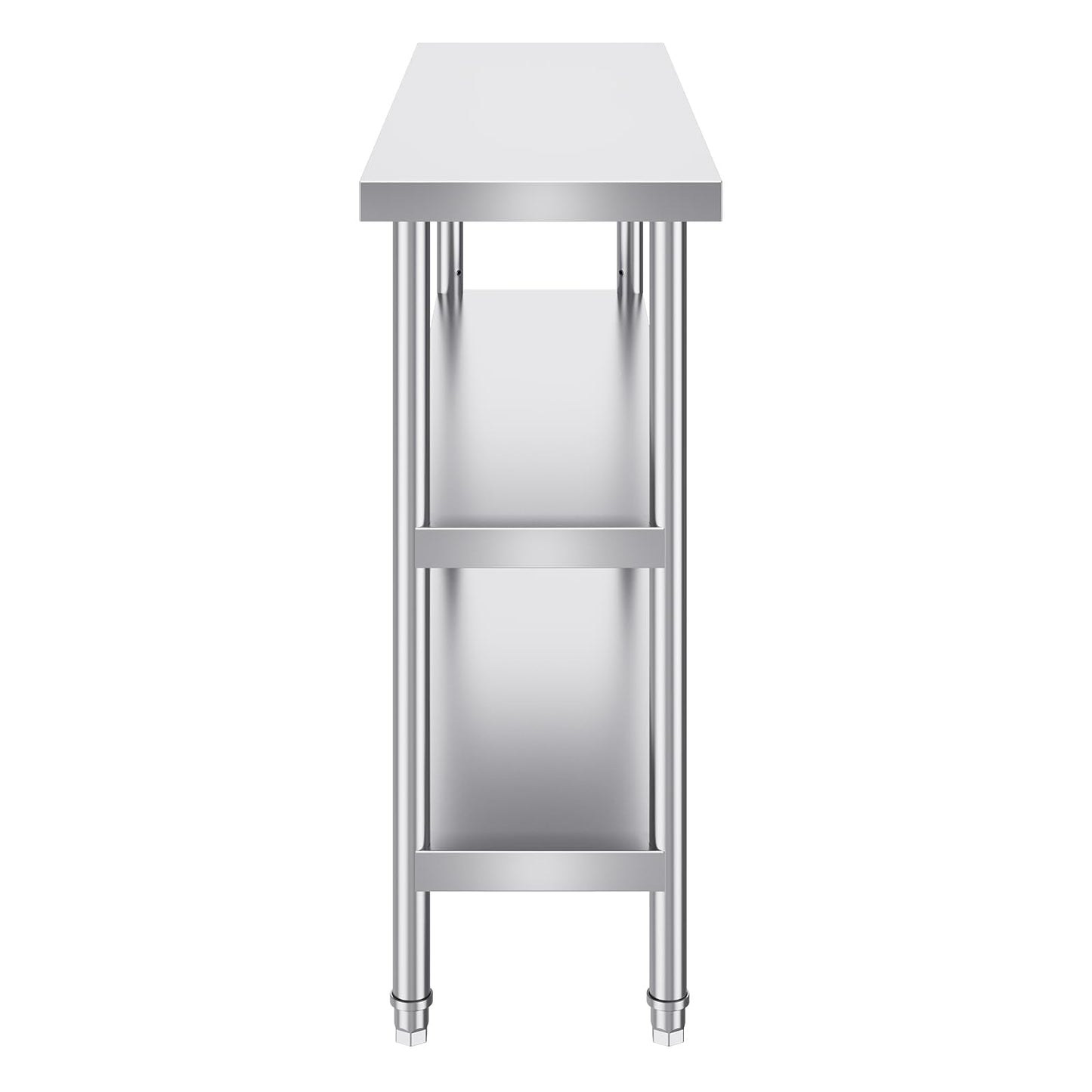 VEVOR Stainless Steel Food Prep Table, 14 x 48 x 34 Inch Commercial Kitchen Worktable, with 2 Adjustable Undershelf, Heavy Duty Prep Metal Work Tables for BBQ, Kitchen, Home, and Garage