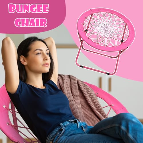 CAMP SOLUTIONS Bungee Chair Portable Foldable, Dish Chair Bunjo Game Chair for Outdoor and Indoor and Camping and BBQ (Pink)