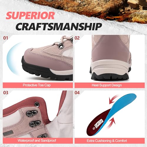 R CORD Womens Hiking Boots Breathable Hiking Boots Womens Waterproof Ankle Support Athletic Outdoor Non-slip Durable Hikin...