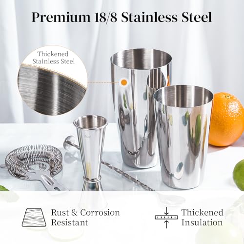 X Home Cocktail Shaker Set, Professional 4-Piece Bartender Kit with Boston Shaker, Hawthorne Strainer, Double Measuring Co...
