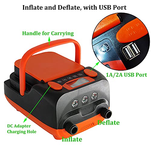 6000mAh Rechargeable SUP Air Pump Electric Compressor Max 16PSI Air Inflator + Deflator for Stand Up Paddle Board,Inflatab...