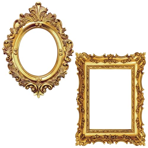 WGXX 2 Pcs 32 x 24 Inch Large Photo Booth Props Gold Wedding Selfie Frame Vintage Photo Frame Picture Friends Selfie Props...