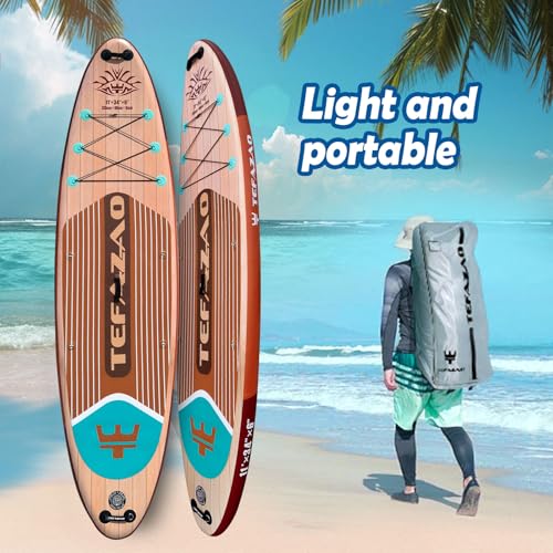TEFAZAO 34'' Wide Inflatable Stand Up Paddle Board, 400lbs Capacity SUP Board with Premium Paddle Board Accessories, 100L ...