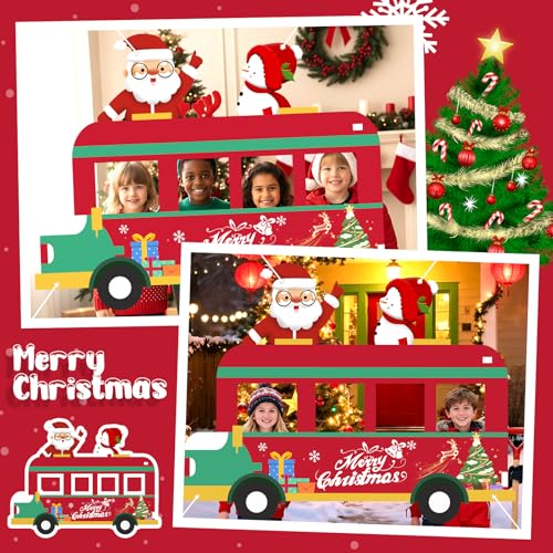 Christmas Bus Photo Booth Prop Merry Christmas Party Decorations Xmas Photography Background Backdrop Door Banner for Kids...
