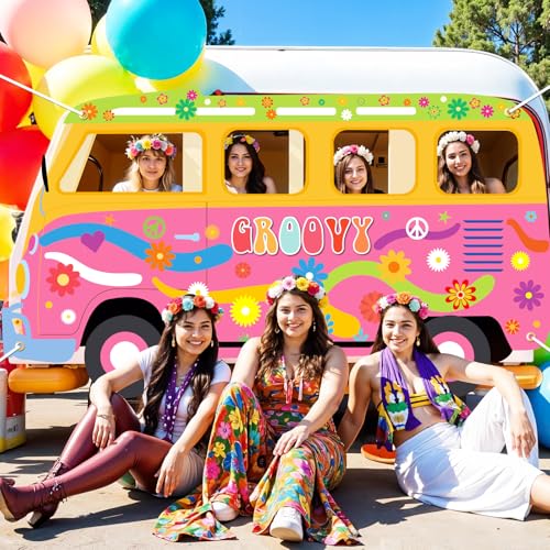 Large Hippie Bus Shaped Photo Prop 60s 70s Party Decorations Fabric Retro Van Prop Banner Hippie Bus Photo Prop Hippie Sel...