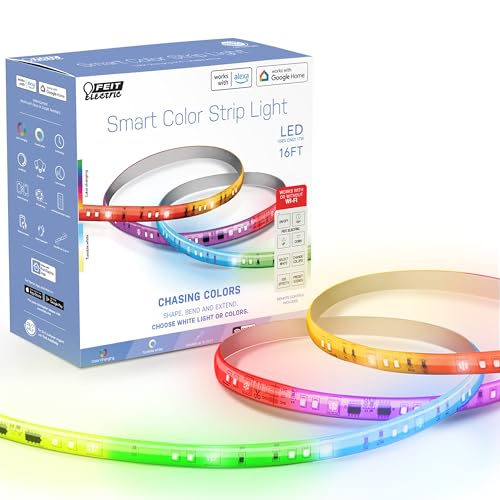 Feit Electric Smart Light Strip 16FT, Ultrathin RGBW Color Chasing LED Light Strip, 2.4GHz Wi-Fi Enabled, Works with Alexa...