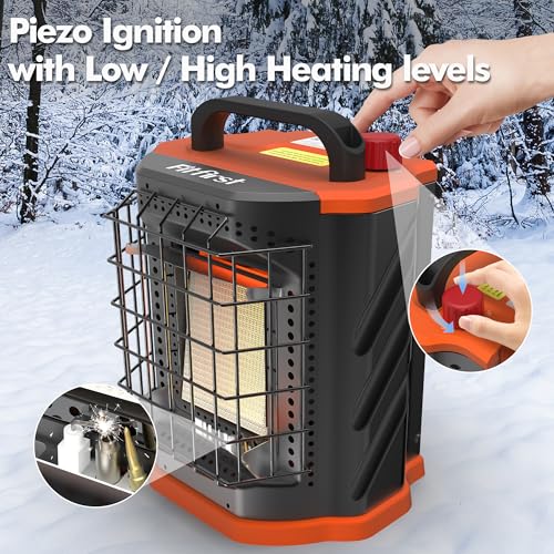 Fitfirst Portable Propane Heater - 9000 BTU Outdoor Tent Heater for Camping, 2 Heat Settings & Tip-Over/ODS Protection, Es...