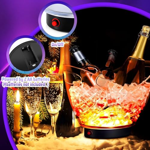 Umigy 4 Pcs LED Ice Buckets 2l Clear Plastic Beer Buckets with LED Light RGB Colors Changing Cooler Ice Container with Sta...