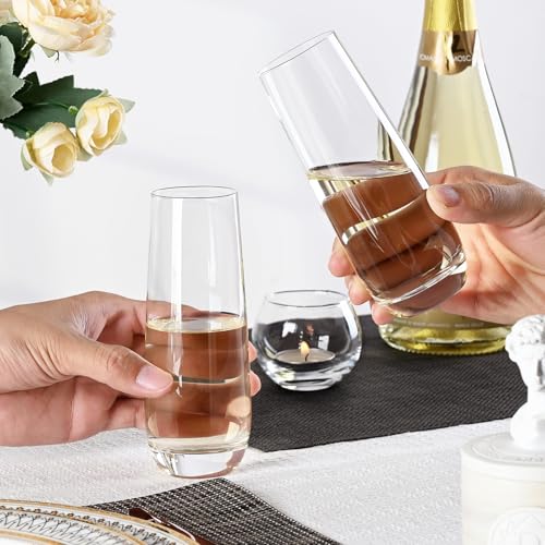 FrutPunch Champagne Glasses, Stemless Champagne Flutes Set of 4, 8OZ Champagne Flutes, Crystal Glasses, Cocktail Glass Se...