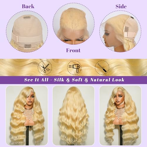 613 13x6 Lace Front Wig Human Hair 200 Density 22 Inch Body Wave 613 Blonde Wig Human Hair 13x6 200 Density HD Lace Front Wigs Human Hair Blonde Pre Plucked for Women