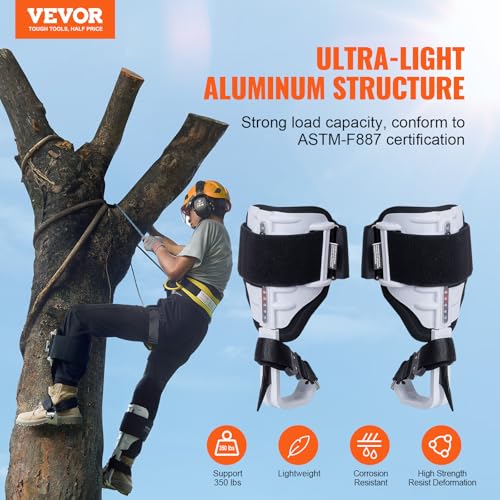 VEVOR Tree Climbing Spikes, 1 Pair Height-Adjustable Climbing Spurs, 350lbs Load Capacity Tree Climbing Gear with Straps, ...