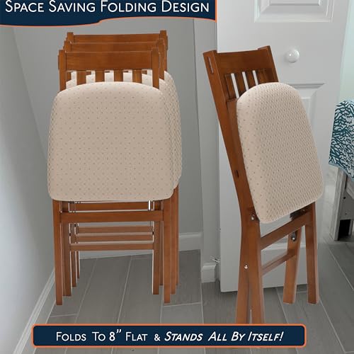 Stakmore Arts and Crafts Wooden Folding Chairs with Padded Seats, Set of 2 - No Assembly Foldable Dining Chairs, Steel Folding Mechanism, Upholstered Cushion, Space-Saving, Fruitwood Frame