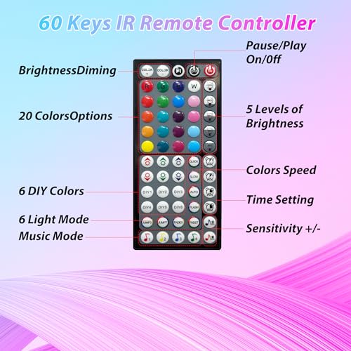 Ledagic Led Lights for Bedroom 150 ft (2 Rolls of 75ft), Music Sync RGB Led Strip Lights with Remote App Control, Color Ch...