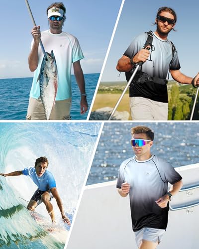 Roadbox Men's Swim Shirts Short Sleeve, UPF 50+ UV Sun Protection SPF Rash Guard, Quick Dry Surf Water Beach Fishing T Shirt