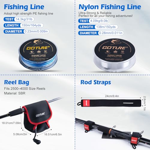 Goture Spinning Fishing Rod & Reel Combo with Carrier Bag,6-9FT,Spin Reels, Lures Kit, Pliers, Braided Line, Fish Gripper,...