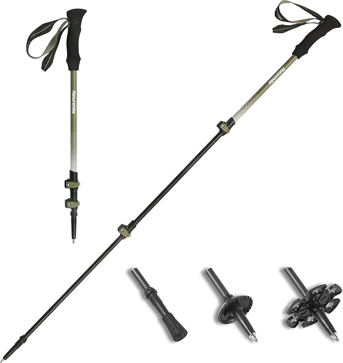 Naturehike 1 Piece 3K Carbon Fiber Trekking Pole-Collapsible and Telescopic 3 Section Ultralight Hiking Pole for Women Men...