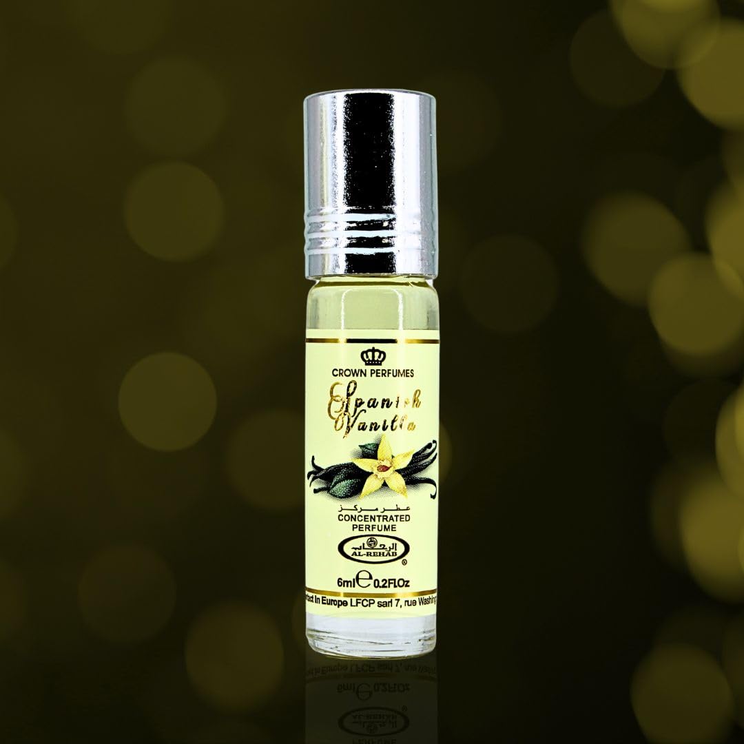 Al-Rehab Spanish Vanilla Perfume Oil 6ML (0.2 Oz) (PACK OF 3) - Arabian Perfume Oils For Women - Long Lasting Concentrated Perfume Oil - A Luxurious Soft & Sweet Women's Fragrance For An Elegant Touch