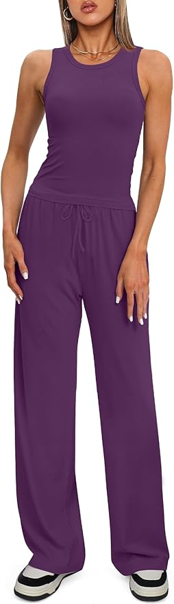 Darong Women's 2 Piece Outfits Lounge Sets Sleeveless Tank Tops Wide Leg Pants Sets Tracksuits Match Sets