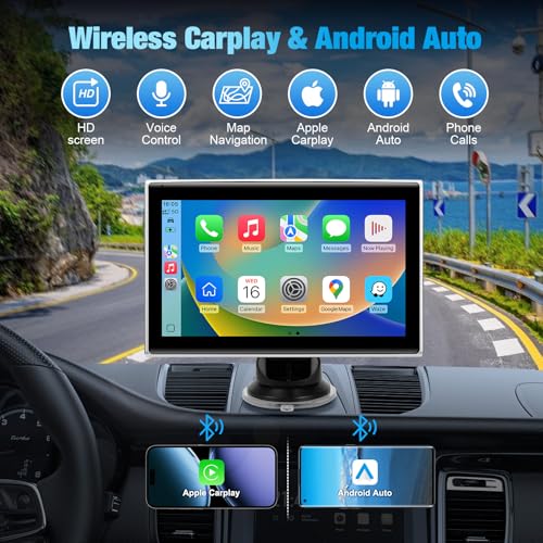7" Portable Wireless CarPlay Screen for Car – Apple CarPlay & Android Auto, HD Touch Screen Car Stereo, Bluetooth, GPS Nav...