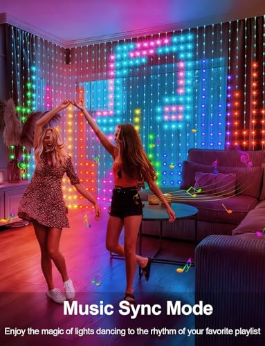 echosari Smart Curtain Lights Plug in, 400 LED Curtain Lights with App Programmable 6.6 x 6.6ft RGB&IC DIY Pattern Music S...