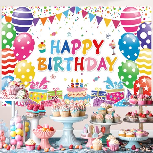 Birthday Decorations Kit, Happy Birthday Party Banner, Honeycomb Balls, Metallic Hanging Swirls, Circle Garland, Colorful ...