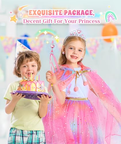 DOLNOW Princess Dress Up for Girls, Unicorn Light up Princess Cape Princess Dress Costume Crown Gift for Girls 3 4 5 6