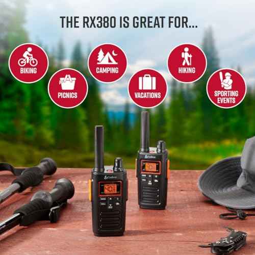 Cobra RX380 Walkie Talkies (2-Pack) ? Weather Resistant Two Way Radios Long Range, 40 Pre-Programmed Channels, Weather Alerts, LED Flashlight, Long-Life NiMH Batteries (Black)