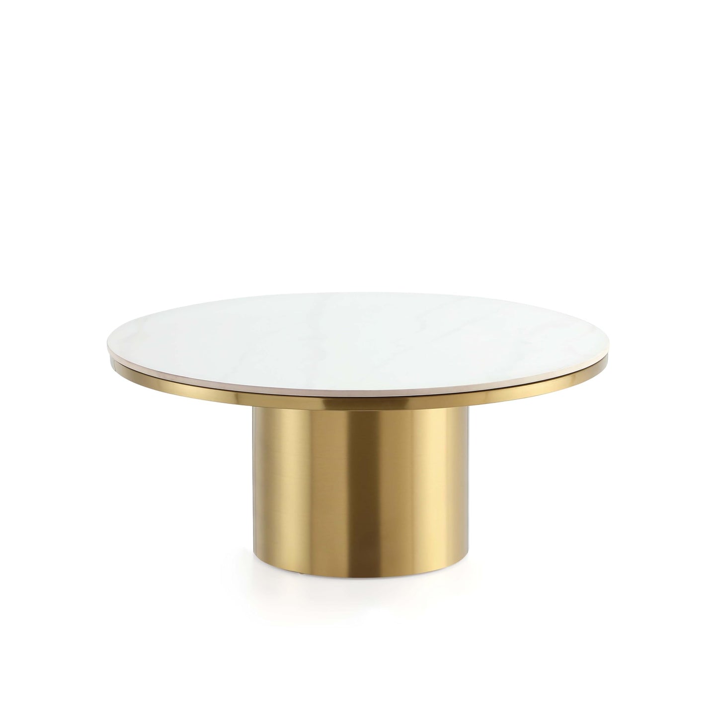 Manhattan Comfort Glenn Round Coffee Table with Sleek Sintered Stone Top and Stainless Steel Base, Elegant Design for Modern Living Room, Centerpiece, Gold