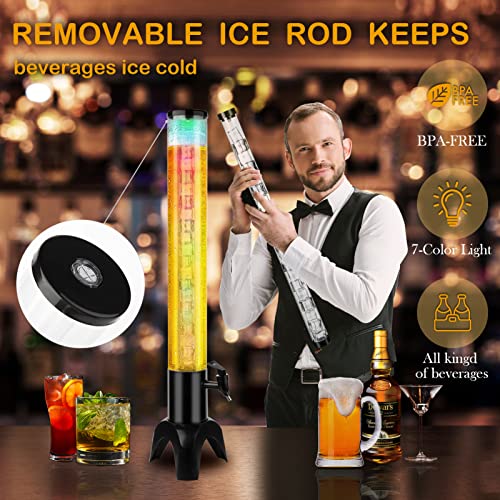 Beer Dispenser, 100oz/3.2 qt Mimosa Tower Dispenser with Ice Tube and LED Light for Margarita, Liquor, Beverage - Tabletop...